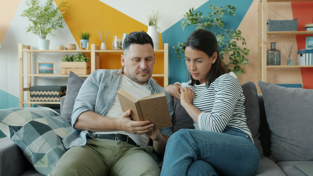 couple arguing in living room